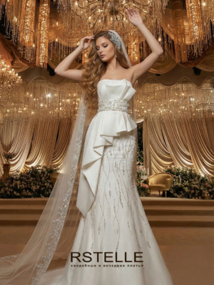 открытое свадебное платье русалка с баской и со шлейфом