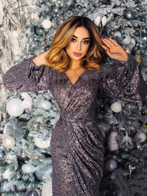 вечернее платье пайетки рукава фонарики