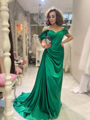 plus size emerald satin evening dress