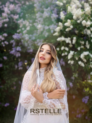 длинная кружевная свадебная фата