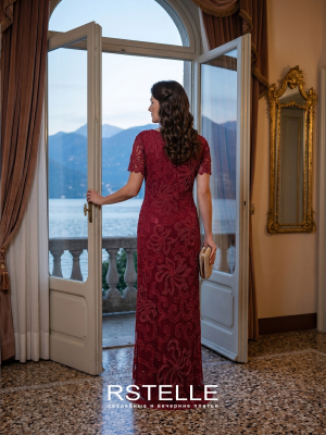 Вечернее платье большого размера с короткими рукавами, закрытая спина, длина 7\8