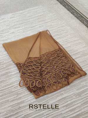 палантин из натурального шелка с кружевом, коричневый(песочный)