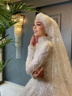 свадебный хиджаб с расшитой фатой h7