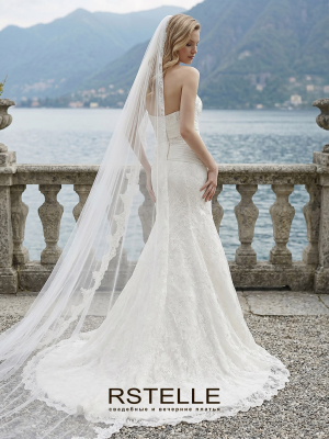Кружевное свадебное платье рыбка Pierre Cardin, кружево шантильи, шлейф