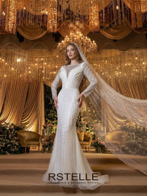 расшитое свадебное платье с рукавами, силуэт русалка