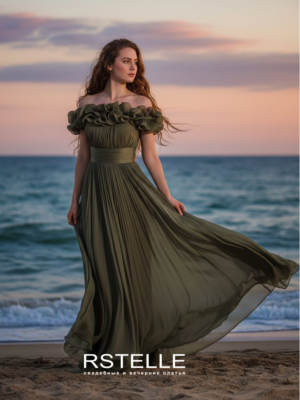 легкое вечернее платье а-силуэта из блестящего шифона