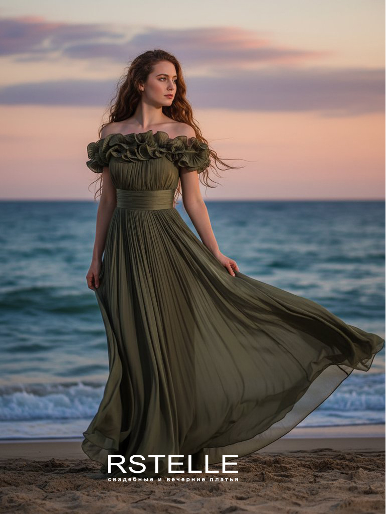 легкое вечернее платье а-силуэта из блестящего шифона