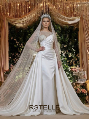 атласное свадебное платье трансформер с рукавами