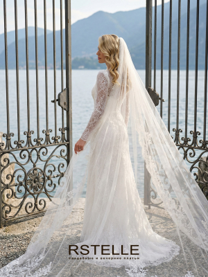 кружевное свадебное платье с рукавами, прямой силуэт