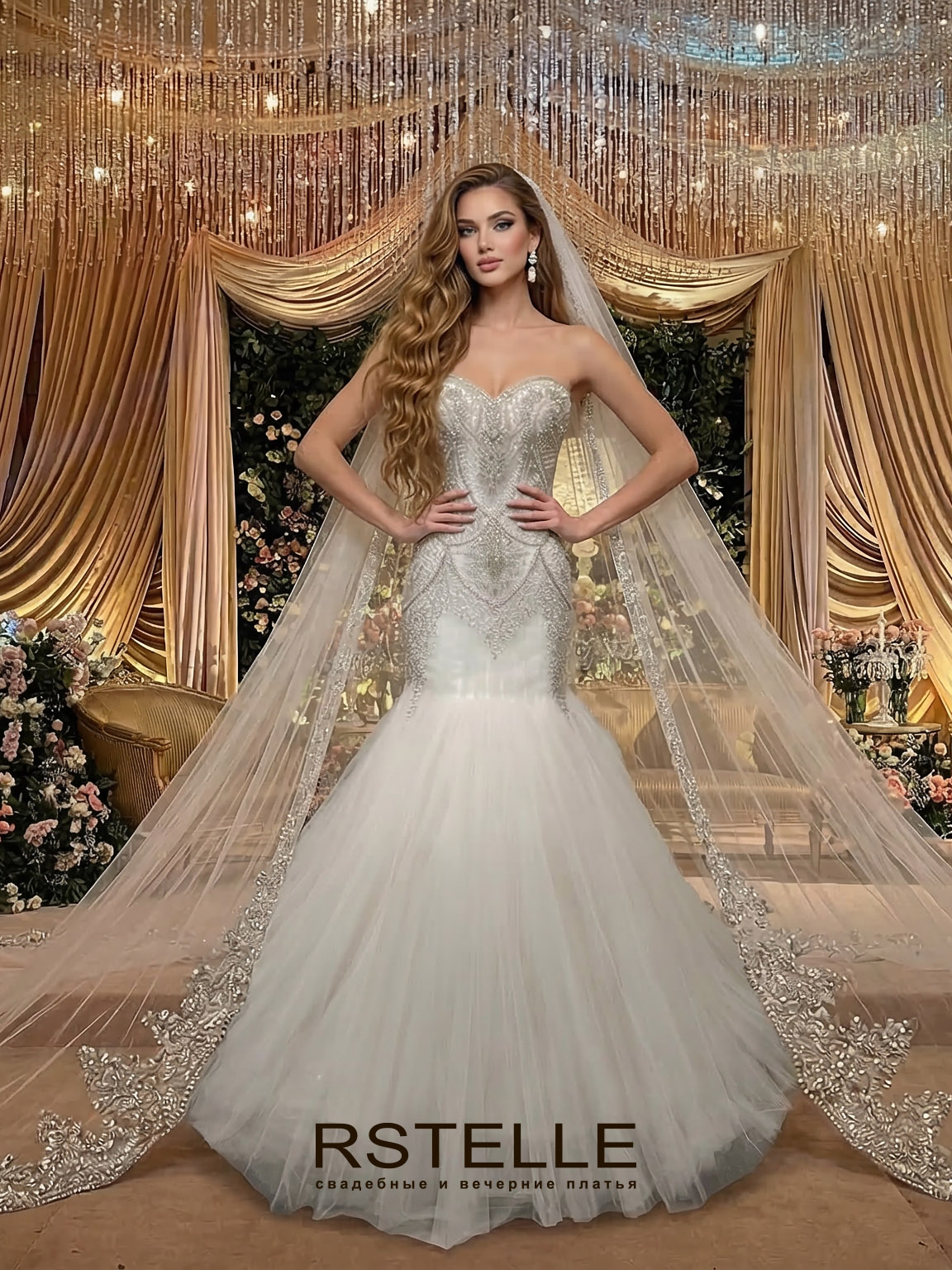 расшитое свадебное платье русалка с пышной юбкой