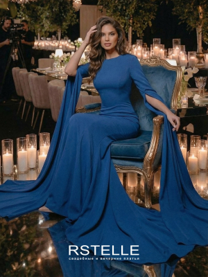 вечернее платье русалка(рыбка) с закрытое с кейпом и шлейфом