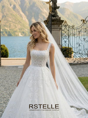 пышное свадебное платье квадратный вырез, расшитое кружево