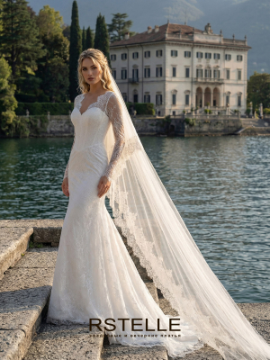 кружевное свадебное платье с рукавами